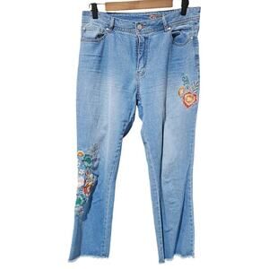1946 Denim Floral Embroidered Jeans Lt Medium Wash Size 10
